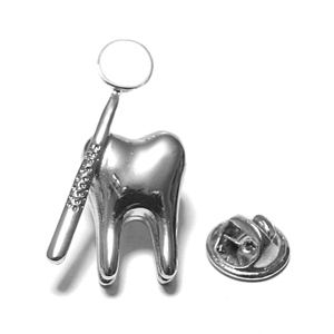 ラペルピン★ピンズ　歯　デンタル　ミラー　歯医者　歯科医　歯科衛生士　シルバー　pin-1303