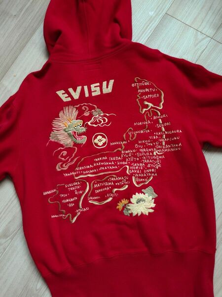 EVISU ジップアップパーカー 裏起毛 地図