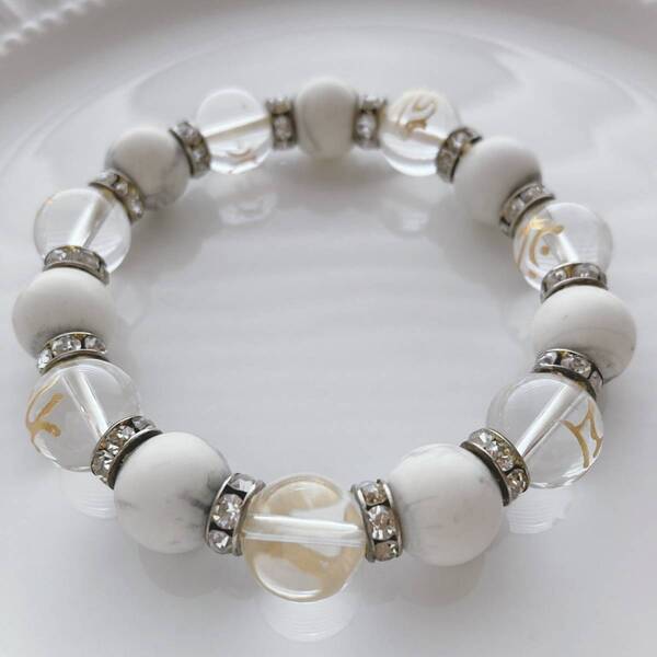 四神相応/金彫水晶*ハウライト*12mm パワーストーン ブレスレット☆vintage jewelry accessories A221