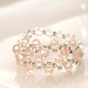  beads ring pink crystal 21 number * Vintage jewelry accessories A333
