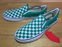 ★VANS バンズ 国内企画 slip on スリッポン 緑×白 チェッカー 28.0cm 未使用 検 SK8 オールドスクール ERA スニーカー_画像1