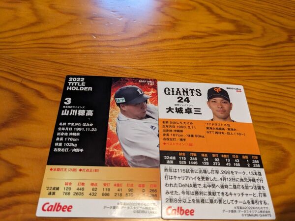 カルビープロ野球チップス2023山川選手＆大城選手