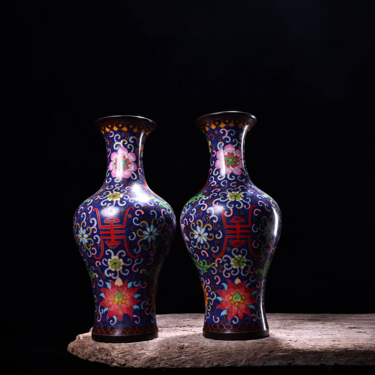 蔵友館蔵品・銅製・景泰藍・琺瑯彩・云鶴寿字紋・筆筒】希少珍品・置物