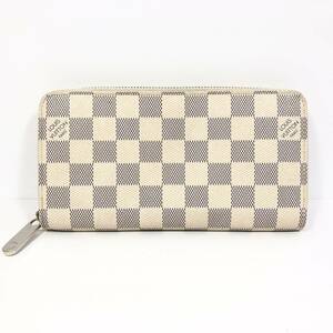 ▼LOUIS VUITTON N60019 ダミエ アズール ジッピーウォレット 長財布 ラウンドファスナー 白系 ホワイト 箱/布袋付 【AI鑑定済み】