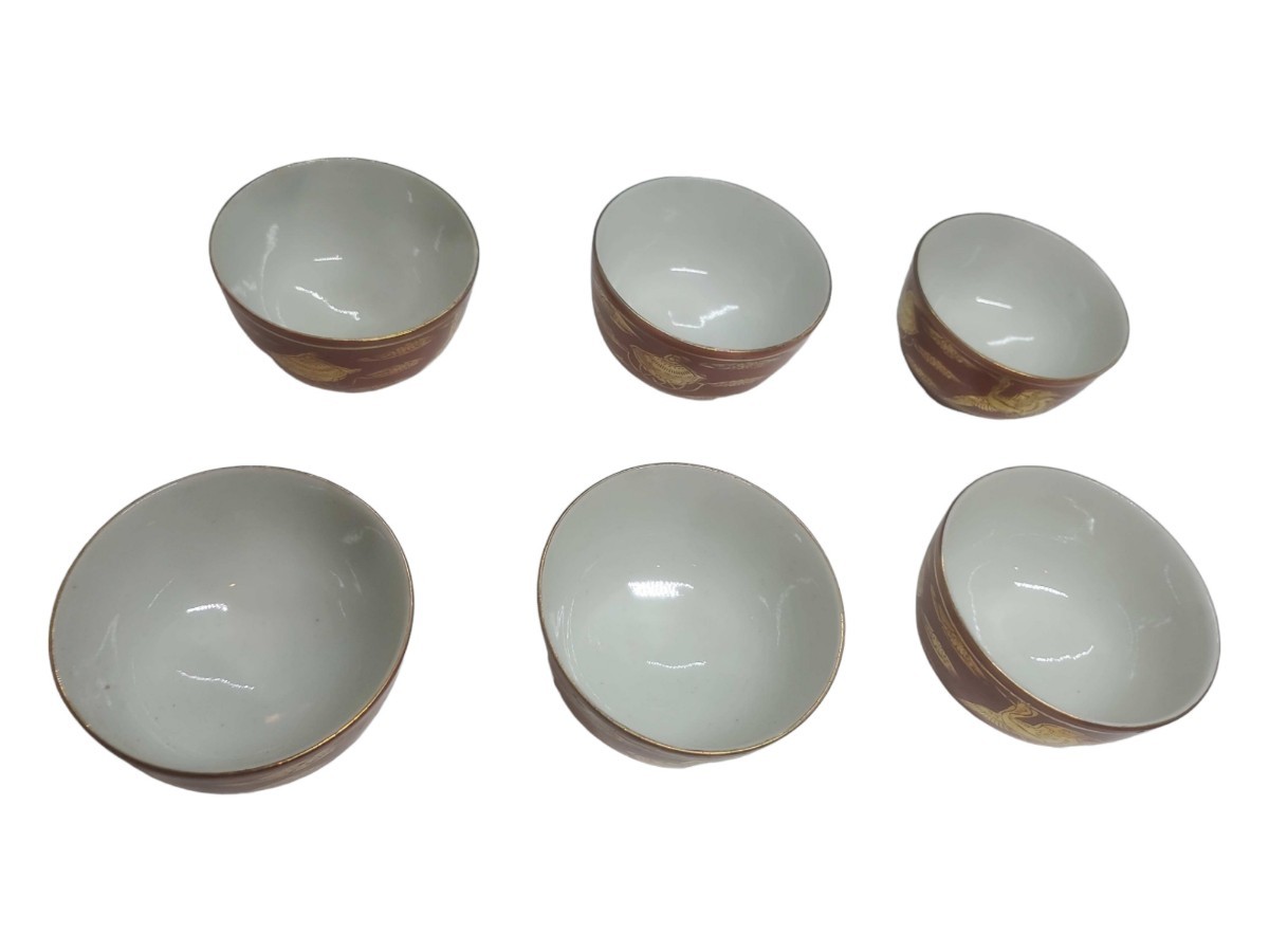 15061 九谷/永楽/6客/金彩/急須/茶道具/陶芸/昭和レトロ/当時物/年代物