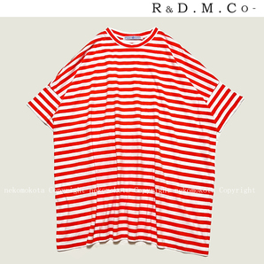 美品 オールドマンズテーラー ゆったりシルエット ボーダー オーバーサイズ ハーフスリーブ Tシャツ オレンジ R&D.M.Co- OLDMAN'S TAILORの画像1