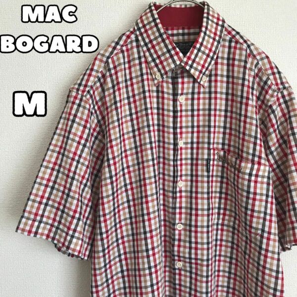 Mac Bogardマックボガード ワンポイントロゴ 赤系チェック 半袖シャツ
