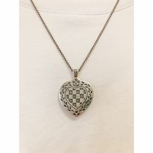 超希少!!VTG JAMES AVERY SILVER CHECKERED HEART NECKLACE USA USNビンテージジェームスエイブリーシルバーチェッカードハートネックレス