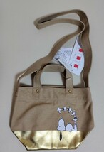 ★新品★ ナチュラルビューティーベーシック×SNOOPY♪小さめトートバッグ　ブラウン系×ゴールド　ショルダー付★_画像1