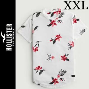 新品タグ付き☆HOLLISTER フローラルTシャツ 白 ホワイト XXL 3L 花柄 フラワー ロング丈 ホリスター