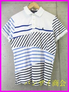 【送料300円可】022c25◆良品です◆パッチワーク◆Ralph Lauren ラルフローレン マリンボーダー 半袖ポロシャツ M/ジャケット/ブルゾン