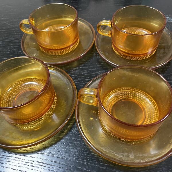 昭和レトロ 喫茶店用コーヒーカップ ティーカップ皿付き コップ4個セット 年代物 当時物 コレクション 送料無料