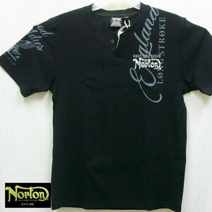 ノートン Norton ウネ刺繍テレコヘンリーネック半袖Tシャツ 232N1020 ブラック XL LL 2L アメカジ バイカー ロッカーズ