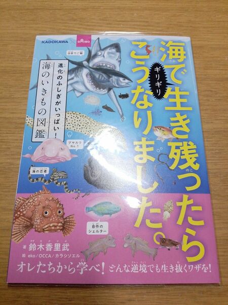 海でギリギリ生き残ったらこうなりました　海の生き物図鑑　海　ブックカバー付き　ダイソー