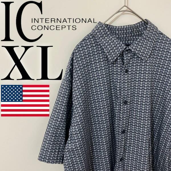 【ゆるだぼ】international concepts 半袖シャツ 水玉 古着