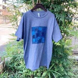 2019 size L 襤褸　リメイク　tシャツ 藍染め　藍染　古布　パッチワーク　ヴィンテージ　刺し子　オリジナル　野良着