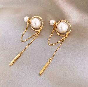 324 Gold earrings pearl chain Korea earrings s925 opal jewelry accessory imported car Korea gem wedding wedding 