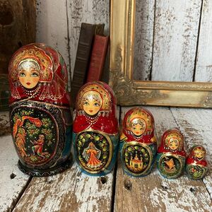 } Russia Vintage * thank topeterubruk author thing * wooden small .matoryo- deer doll 5P H18.5cm* folk tale phoenix *.so ream folkcraft goods * antique 