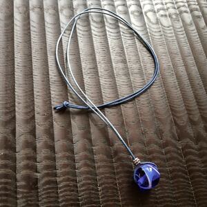 ( free shipping ) handmade glass tonbodama cord. pendant white blue marble 