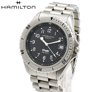HAMILTON ハミルトン 黒文字盤 QZ クォーツ メンズ腕時計 シルバー