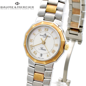 BAUME&MERCIER ボーム&メルシエ 5231 シェル文字盤 リビエラ デイト ランウド ローマン QZ クォーツ レディース 腕時計 ゴールド×シルバー