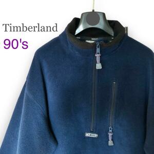 Timberland ティンバーランド 90's 古着 ハーフジップ ボア フリース トップス Lサイズ 紺 ネイビーブルー プルオーバー アウトドア