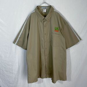 cintas 半袖　ワークシャツ 古着　2XLサイズ ベージュ　リフレクター　ボタンダウン 企業ロゴ