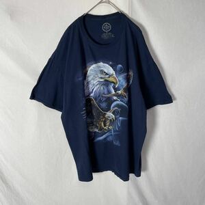 DOM 半袖プリントTシャツ　古着　XLサイズ　ネイビー　ヴィンテージ