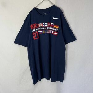 ナイキ　半袖プリントTシャツ　古着　XLサイズ　ネイビー　クルーネック