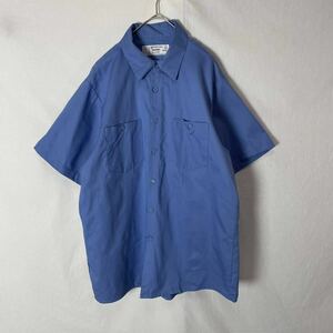 UNIVERSAL OVERALL 半袖ワークシャツ 古着　Lサイズ　ライトブルー無地　ヴィンテージ WORKWEAR