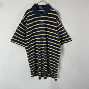 POLO by RALPH LAUREN 半袖ポロシャツ　ボーダー　古着　Mサイズ　ネイビー×イエロー　ヴィンテージ