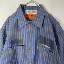 レッドキャップ　半袖ワークシャツ ストライプ　古着　Lサイズ　ブルー×グレー　ヴィンテージ WORKWEARw_画像2