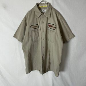 レッドキャップ　半袖ワークシャツ 古着　Lサイズ　ベージュ　WORK WEAR 企業ロゴ