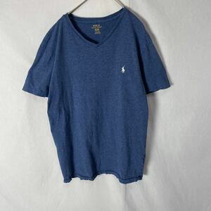 POLO RALPH LAUREN 半袖ＶネックTシャツ　古着　Mサイズ　ネイビー　ワンポイントロゴ