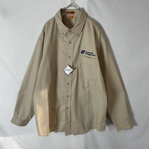 Corner stone 長袖ワークシャツ ボタンダウン 古着　Lサイズ　ベージュ　刺繍ロゴ　WORK WEAR