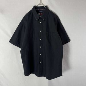 TOMMY JEANS 半袖ボタンダウンシャツ 古着　Mサイズ　ブラック　ヴィンテージ ALL COTTON