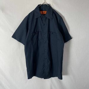 レッドキャップ 半袖ワークシャツ　古着　Sサイズ　ネイビー　ストライプ　ヴィンテージ WORK WEAR