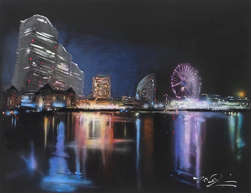☆ Nate Giorgio ☆ Lights of Yokohama (photo originale) Artiste personnel de Michael Jackson Objet unique original, ouvrages d'art, peinture, acrylique, gouache
