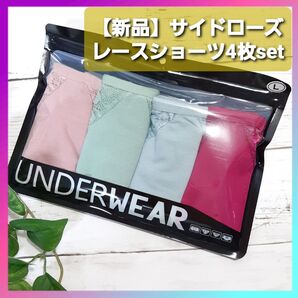 【新品】サイド ローズ レース ショーツ Lサイズ 4枚セット ローズピンク グリーン ブルー ワインレッド