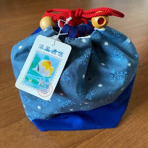 新品 カニさん 青の巾着 浴衣 甚平