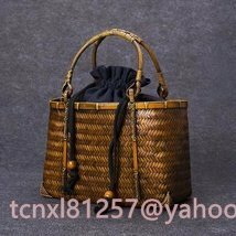 竹編み上げ カゴバック　 手作りバスケット　買い物カゴ　収納バッグ
