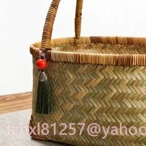 竹編み上げカゴバック　 手作りバスケット　お洒落買い物カゴ　収納バッグ