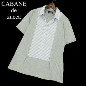 CABANE de zucca カバンド ズッカ ストライプ シャツ レイヤード風★ 半袖 カットソー Tシャツ Sz.M　メンズ グレー 日本製　A3T09140_7#A