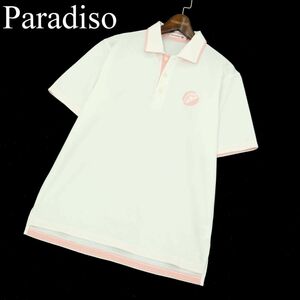 Paradiso パラディーゾ 春夏 ワッペン★ ボーダー使い 半袖 ポロシャツ Sz.M　メンズ 白 ゴルフ　A3T09138_7#A