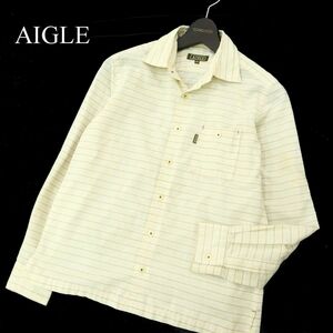 AIGLE エーグル 通年 ポリ&コットン★ 長袖 マルチ ボーダー シャツ Sz.XS　メンズ 黄色 アウトドア　A3T09236_8#C