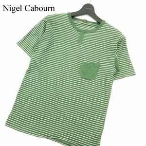 Nigel Cabourn ナイジェルケーボン ポケット切替★ 半袖 ボーダー ヘンリーネック カットソー Tシャツ Sz.46　メンズ 日本製　A3T09091_7#D