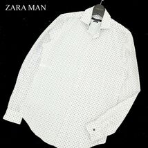 ZARA MAN ザラ マン 通年 SLIM FIT 花 フラワー総柄★ 長袖 シャツ Sz.M　メンズ 白　A3T09104_7#C_画像1