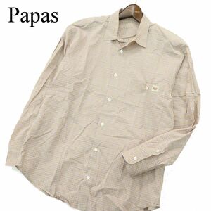 Papas パパス 通年 ゆったり♪ 切替 長袖 チェック シャツ Sz.L　メンズ 日本製　A3T09364_8#C