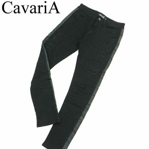 CavariA キャバリア 通年 ダメージ加工★ サイドライン ストレッチ スキニー デニム パンツ ジーンズ Sz.42　メンズ 黒　A3B03758_8#R