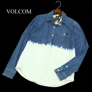 VOLCOM ボルコム 通年 長袖 ブリーチ加工 ロゴ刺繍★ デニム シャツ Sz.S　メンズ　A3T09392_8#C